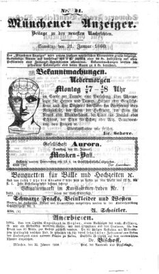 Münchener Anzeiger (Münchner neueste Nachrichten) Samstag 21. Januar 1860