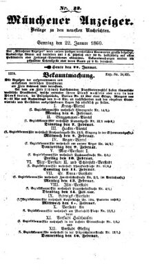 Münchener Anzeiger (Münchner neueste Nachrichten) Sonntag 22. Januar 1860