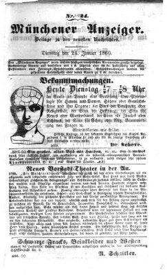 Münchener Anzeiger (Münchner neueste Nachrichten) Dienstag 24. Januar 1860