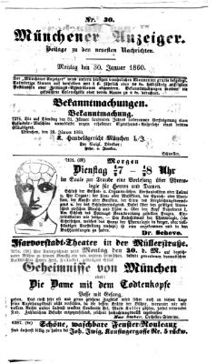 Münchener Anzeiger (Münchner neueste Nachrichten) Montag 30. Januar 1860