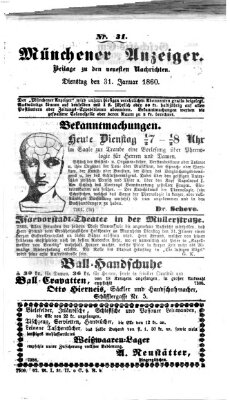 Münchener Anzeiger (Münchner neueste Nachrichten) Dienstag 31. Januar 1860