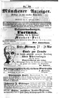 Münchener Anzeiger (Münchner neueste Nachrichten) Mittwoch 1. Februar 1860