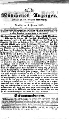 Münchener Anzeiger (Münchner neueste Nachrichten) Samstag 4. Februar 1860