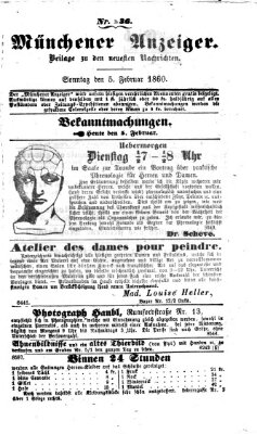 Münchener Anzeiger (Münchner neueste Nachrichten) Sonntag 5. Februar 1860