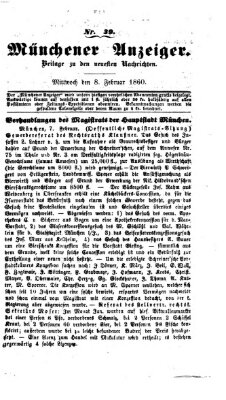 Münchener Anzeiger (Münchner neueste Nachrichten) Mittwoch 8. Februar 1860