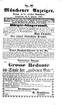 Münchener Anzeiger (Münchner neueste Nachrichten) Donnerstag 9. Februar 1860