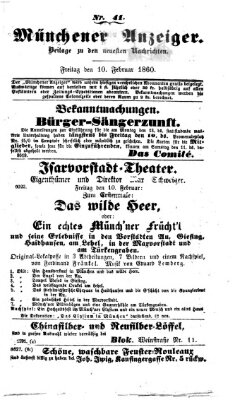 Münchener Anzeiger (Münchner neueste Nachrichten) Freitag 10. Februar 1860