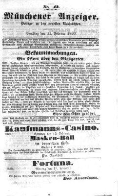 Münchener Anzeiger (Münchner neueste Nachrichten) Samstag 11. Februar 1860