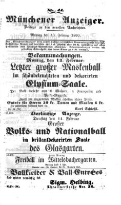 Münchener Anzeiger (Münchner neueste Nachrichten) Montag 13. Februar 1860