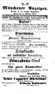 Münchener Anzeiger (Münchner neueste Nachrichten) Freitag 17. Februar 1860