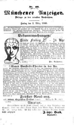 Münchener Anzeiger (Münchner neueste Nachrichten) Freitag 2. März 1860