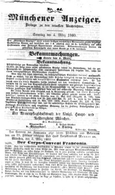 Münchener Anzeiger (Münchner neueste Nachrichten) Sonntag 4. März 1860