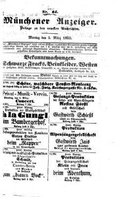 Münchener Anzeiger (Münchner neueste Nachrichten) Montag 5. März 1860