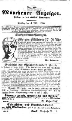 Münchener Anzeiger (Münchner neueste Nachrichten) Dienstag 6. März 1860