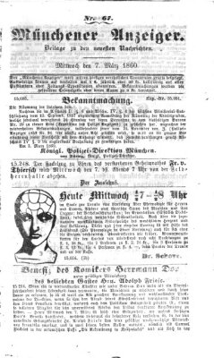 Münchener Anzeiger (Münchner neueste Nachrichten) Mittwoch 7. März 1860