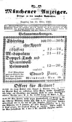 Münchener Anzeiger (Münchner neueste Nachrichten) Samstag 10. März 1860