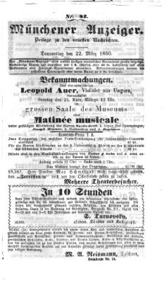 Münchener Anzeiger (Münchner neueste Nachrichten) Donnerstag 22. März 1860