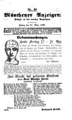 Münchener Anzeiger (Münchner neueste Nachrichten) Freitag 23. März 1860