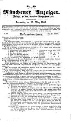 Münchener Anzeiger (Münchner neueste Nachrichten) Donnerstag 29. März 1860