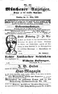 Münchener Anzeiger (Münchner neueste Nachrichten) Samstag 31. März 1860