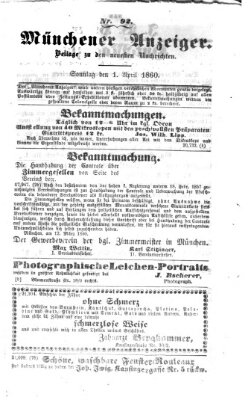 Münchener Anzeiger (Münchner neueste Nachrichten) Sonntag 1. April 1860