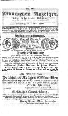 Münchener Anzeiger (Münchner neueste Nachrichten) Donnerstag 5. April 1860