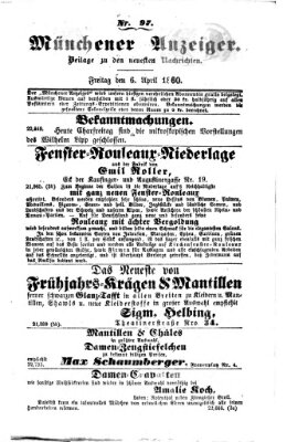 Münchener Anzeiger (Münchner neueste Nachrichten) Freitag 6. April 1860