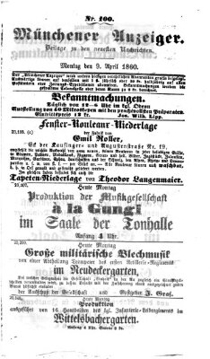 Münchener Anzeiger (Münchner neueste Nachrichten) Montag 9. April 1860