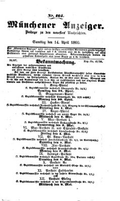 Münchener Anzeiger (Münchner neueste Nachrichten) Samstag 14. April 1860