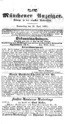 Münchener Anzeiger (Münchner neueste Nachrichten) Donnerstag 26. April 1860