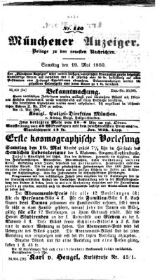 Münchener Anzeiger (Münchner neueste Nachrichten) Samstag 19. Mai 1860