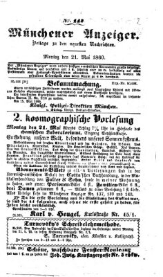 Münchener Anzeiger (Münchner neueste Nachrichten) Montag 21. Mai 1860