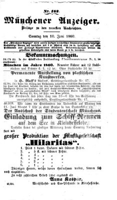 Münchener Anzeiger (Münchner neueste Nachrichten) Sonntag 10. Juni 1860