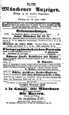 Münchener Anzeiger (Münchner neueste Nachrichten) Dienstag 12. Juni 1860