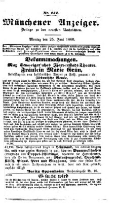 Münchener Anzeiger (Münchner neueste Nachrichten) Montag 25. Juni 1860