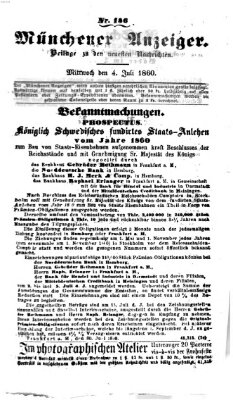 Münchener Anzeiger (Münchner neueste Nachrichten) Mittwoch 4. Juli 1860