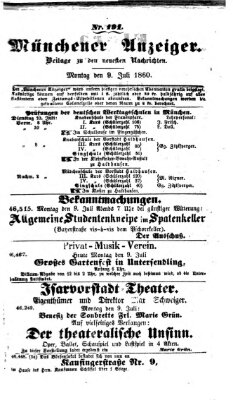 Münchener Anzeiger (Münchner neueste Nachrichten) Montag 9. Juli 1860