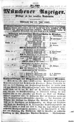 Münchener Anzeiger (Münchner neueste Nachrichten) Mittwoch 11. Juli 1860