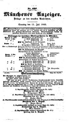 Münchener Anzeiger (Münchner neueste Nachrichten) Sonntag 15. Juli 1860