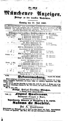 Münchener Anzeiger (Münchner neueste Nachrichten) Sonntag 22. Juli 1860