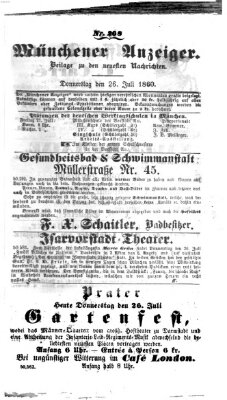 Münchener Anzeiger (Münchner neueste Nachrichten) Donnerstag 26. Juli 1860