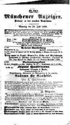 Münchener Anzeiger (Münchner neueste Nachrichten) Sonntag 29. Juli 1860