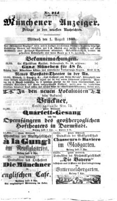 Münchener Anzeiger (Münchner neueste Nachrichten) Mittwoch 1. August 1860