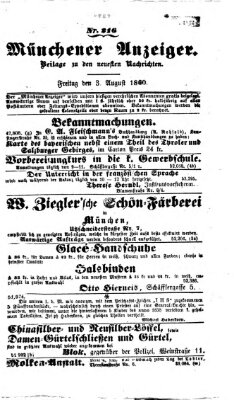 Münchener Anzeiger (Münchner neueste Nachrichten) Freitag 3. August 1860