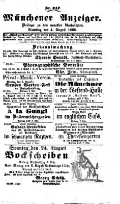 Münchener Anzeiger (Münchner neueste Nachrichten) Samstag 4. August 1860