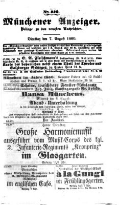 Münchener Anzeiger (Münchner neueste Nachrichten) Dienstag 7. August 1860