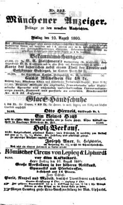 Münchener Anzeiger (Münchner neueste Nachrichten) Freitag 10. August 1860