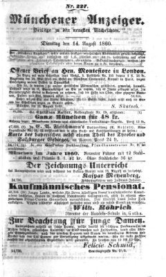 Münchener Anzeiger (Münchner neueste Nachrichten) Dienstag 14. August 1860