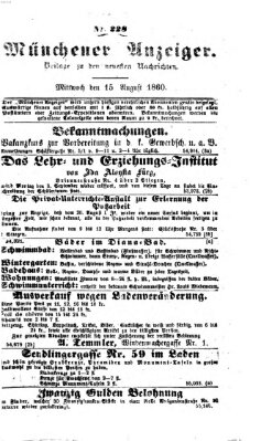 Münchener Anzeiger (Münchner neueste Nachrichten) Mittwoch 15. August 1860