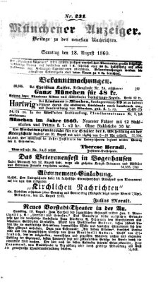 Münchener Anzeiger (Münchner neueste Nachrichten) Samstag 18. August 1860